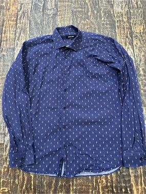 Jared Lang Navy Button-Up Shirt with Small Soldier Print